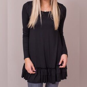 EASEL brand women’s gray long sleeve ruffle tunic shirt top dress